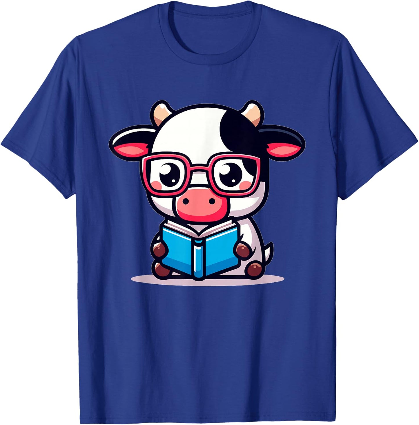 Adorable Book Lover Cow With Reading Glasses Cute T-Shirt - T-Shirt | Royal