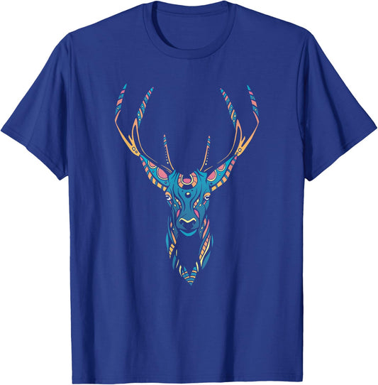 Deer Colourful Colored Wild Forest Huichol T-Shirt - T-Shirt | Royal