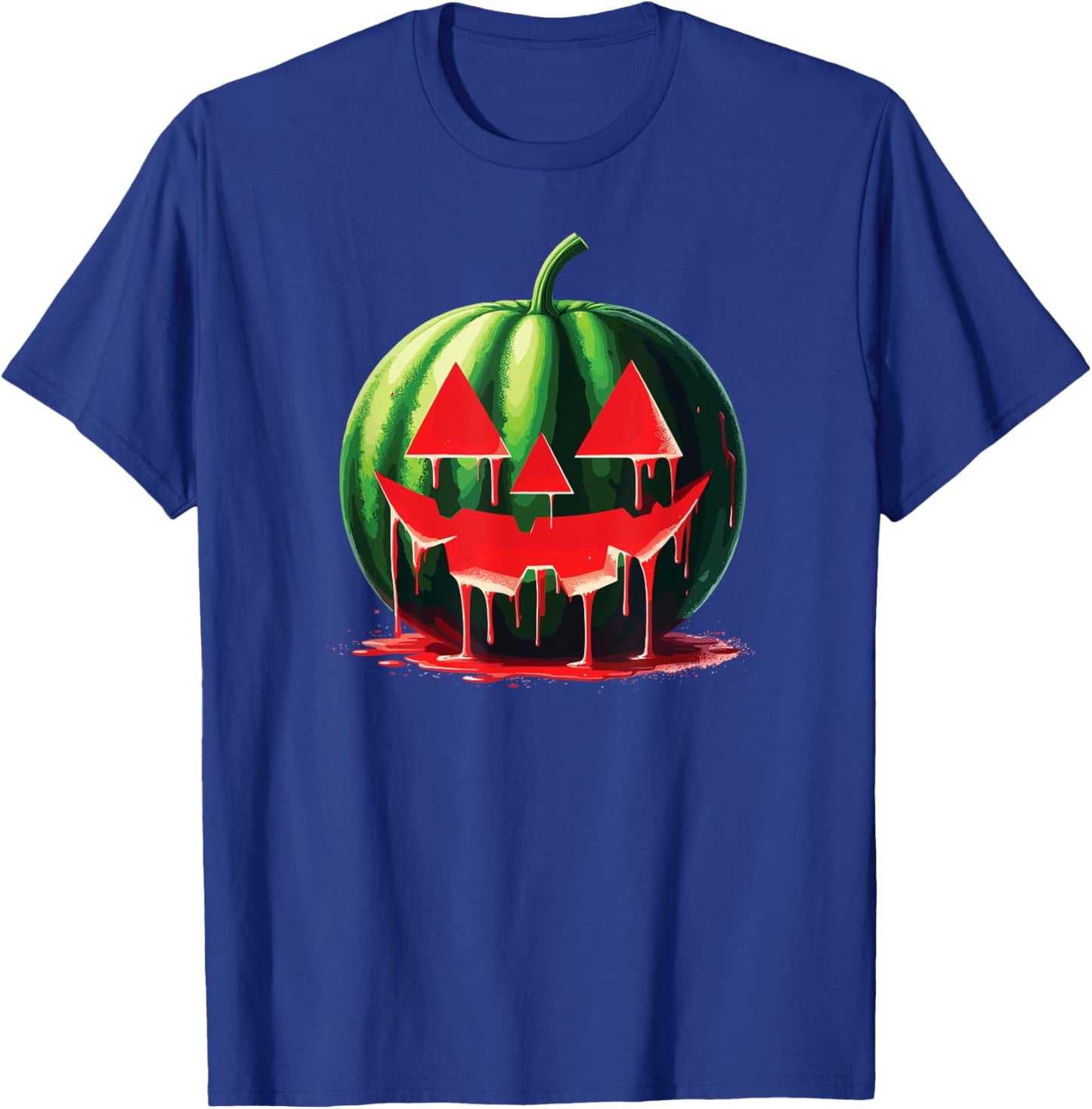 Spooky Summer Food Dripping Watermelon Jack O Lantern Men Women T-Shirt - T-Shirt | Royal