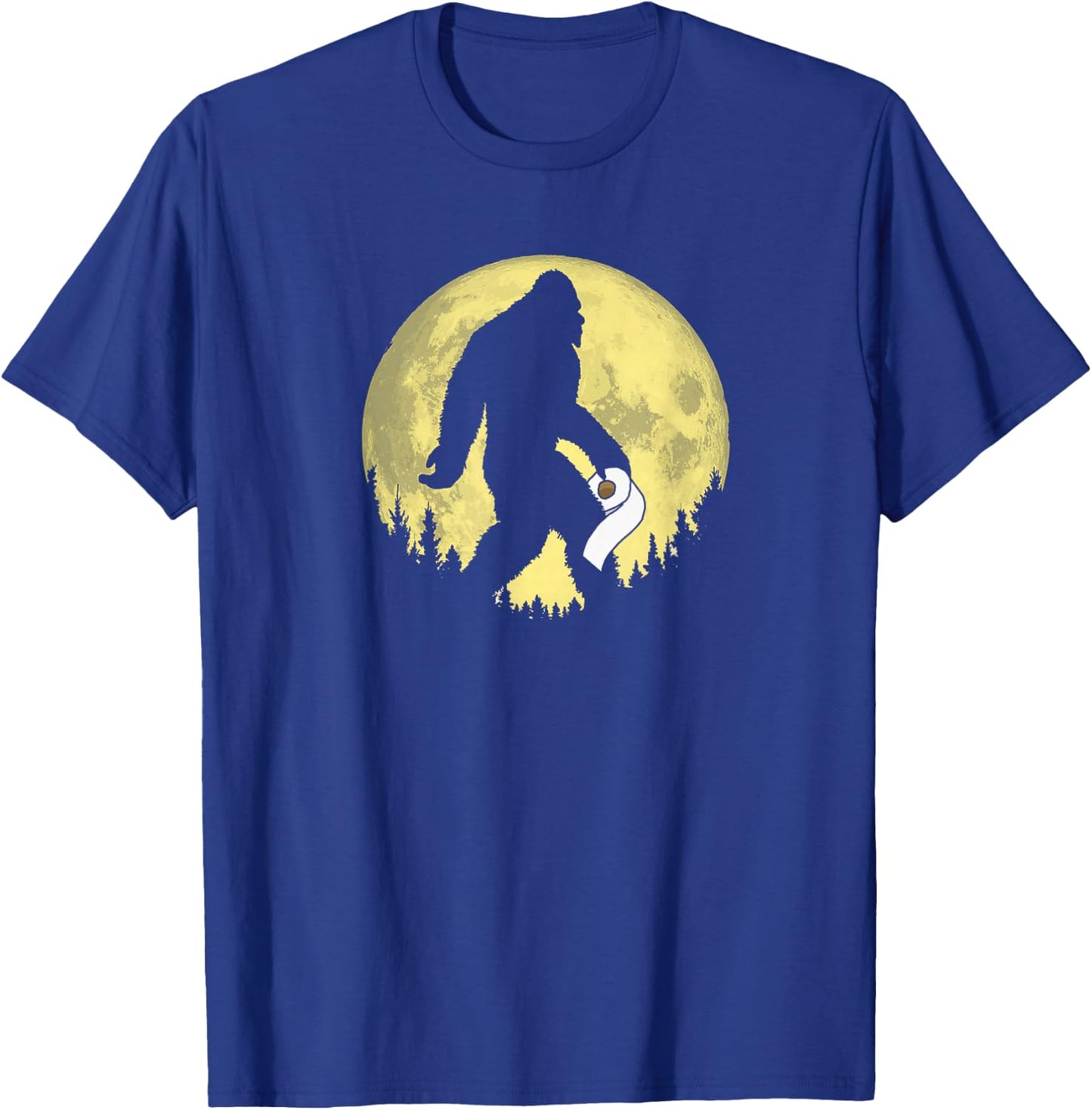 Funny Bigfoot & Toilet Paper Night Time Moon Graphic T-Shirt - T-Shirt | Royal