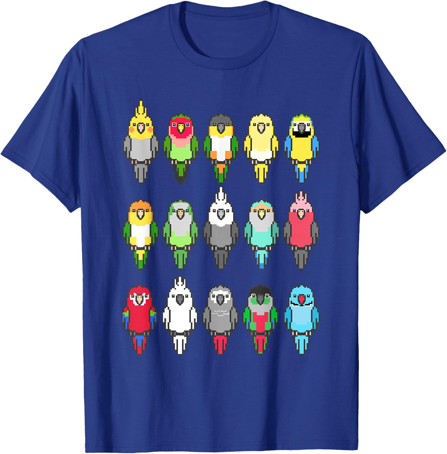 Pixel Birbs Pixelated Parrots Bird Memes Parrot Nerd T-Shirt - T-Shirt | Royal