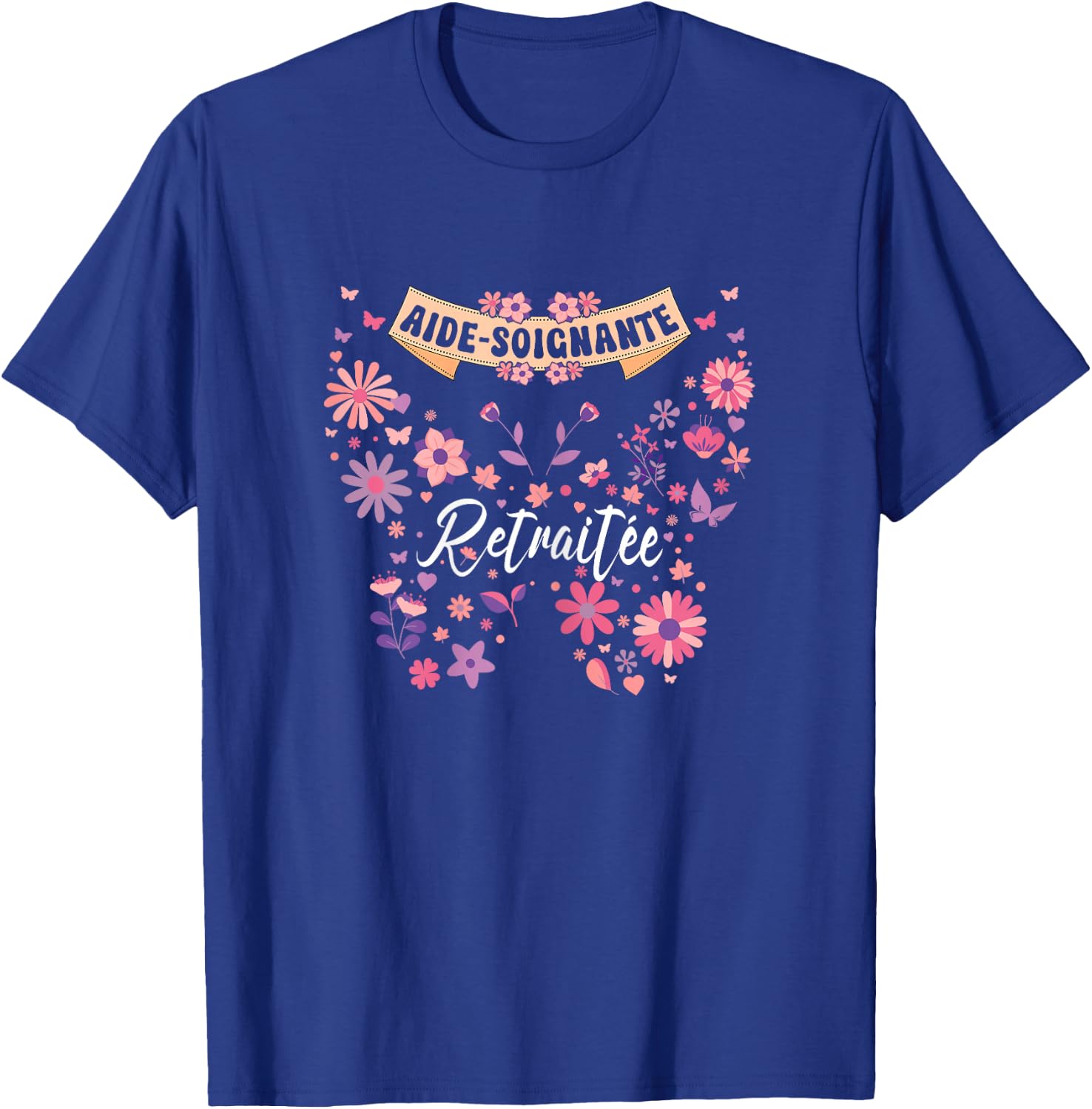 Butterfly Flowers Woman Retired Caregiver Retirement , Black, Female X-Small T-Shirt - T-Shirt | Royal