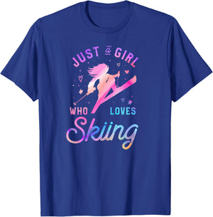 Ski Trip Skiing Watercolor Girl T-Shirt - T-Shirt | Royal