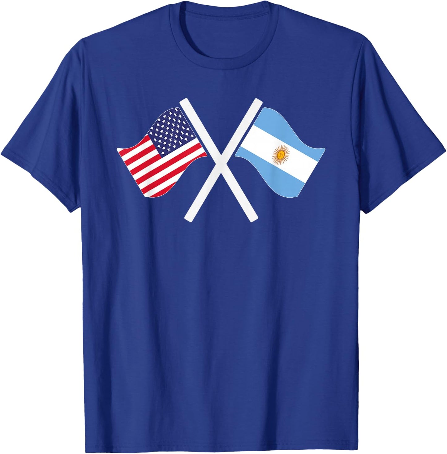 USA and Argentina Crossed Flags Dual Roots T-Shirt - T-Shirt | Royal