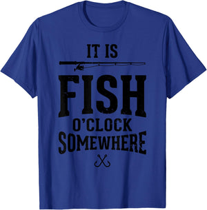 Fish O'Clock Somewhere Bass Fishing Humor Angler Fisherman T-Shirt - T-Shirt | Royal