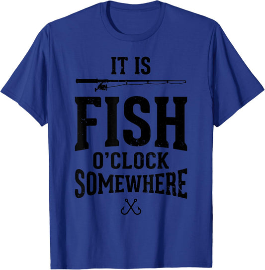 Fish O'Clock Somewhere Bass Fishing Humor Angler Fisherman T-Shirt - T-Shirt | Royal