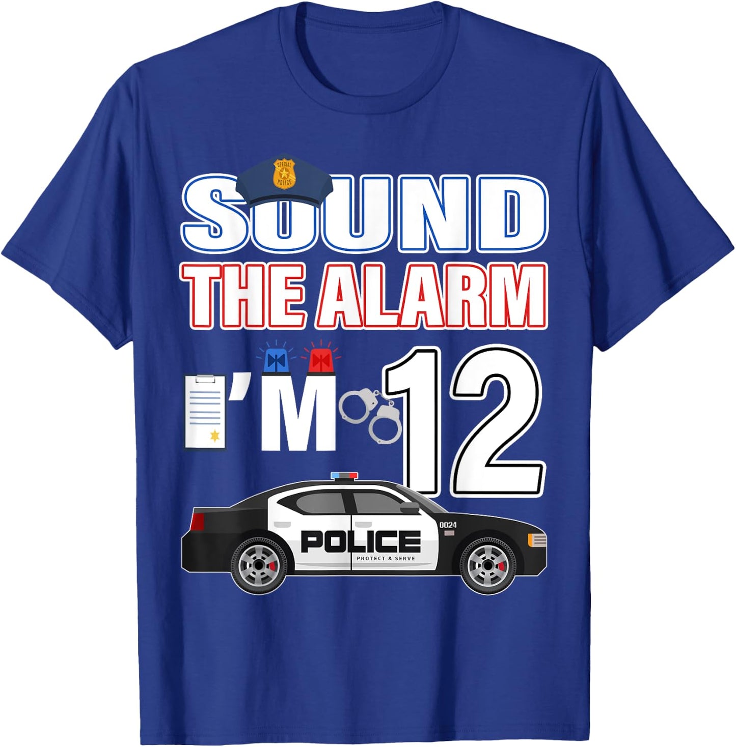 Police Car 12th Birthday Boy 12 year old Policeman Officer T-Shirt - T-Shirt | Royal