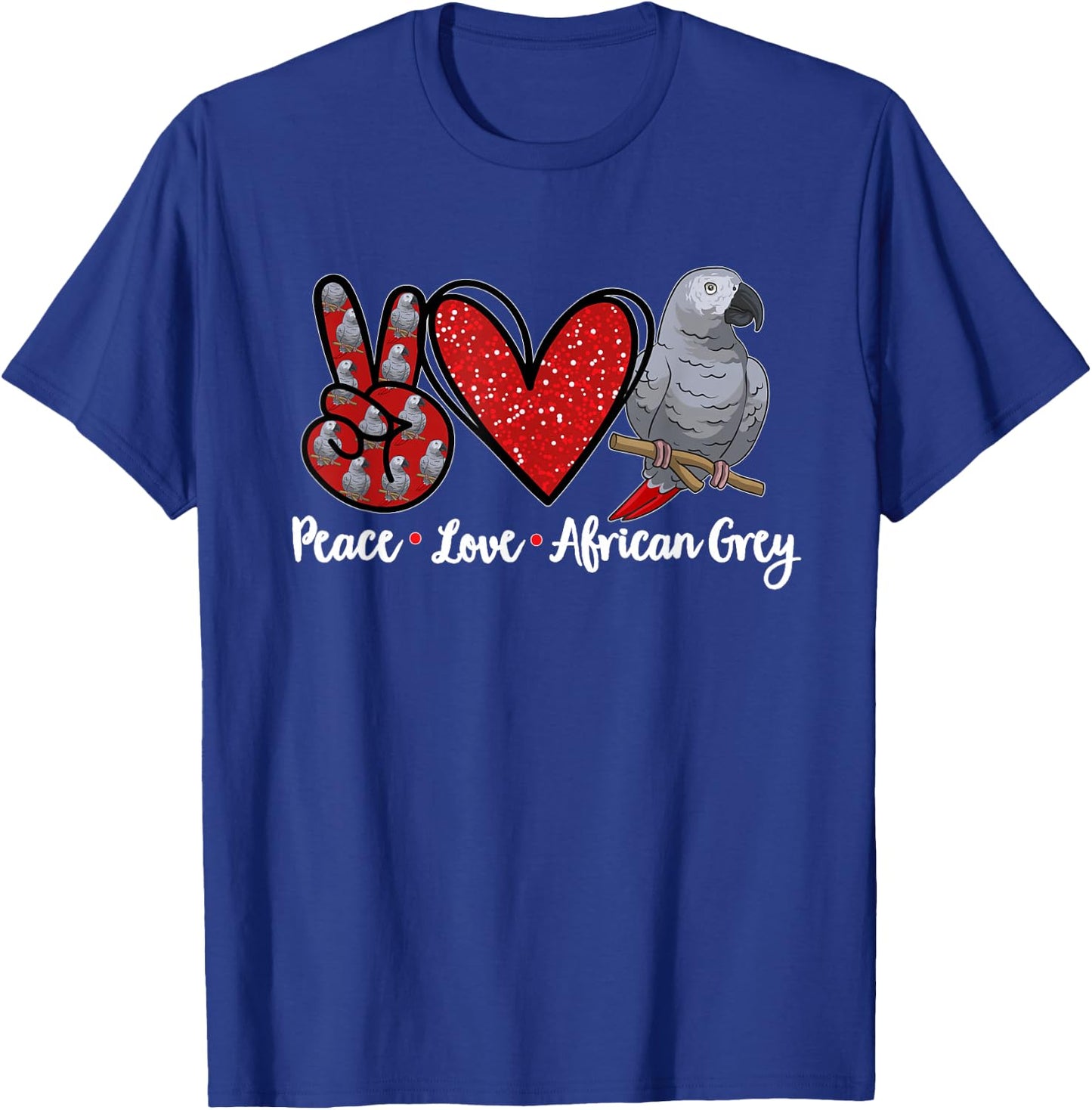 Peace Love African Grey Parrot T-Shirt - T-Shirt | Royal
