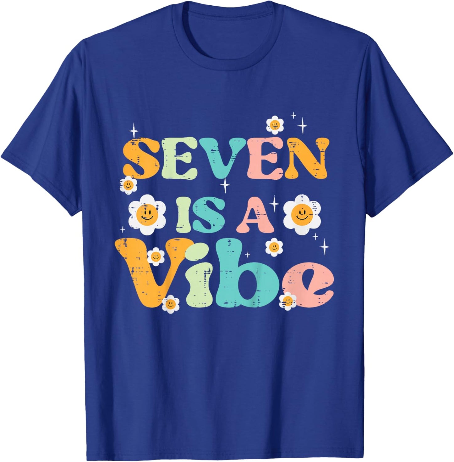 7th Birthday Seven Is A Vibe Retro 7 Bday Groovy Girls Kids T-Shirt - T-Shirt | Royal