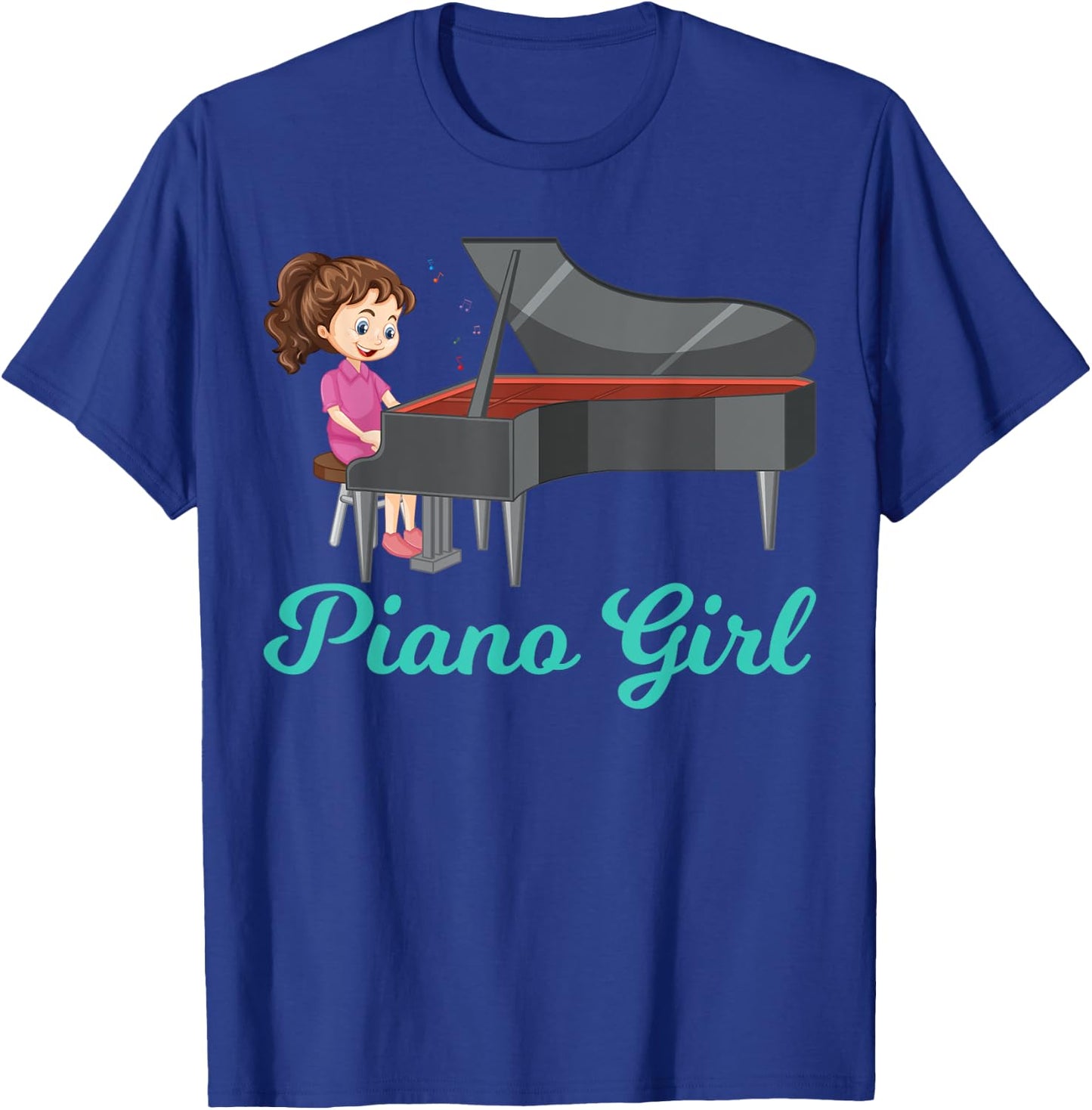 Girl Playing Piano Music Music Notes Pianist Piano Girl T-Shirt - T-Shirt | Royal