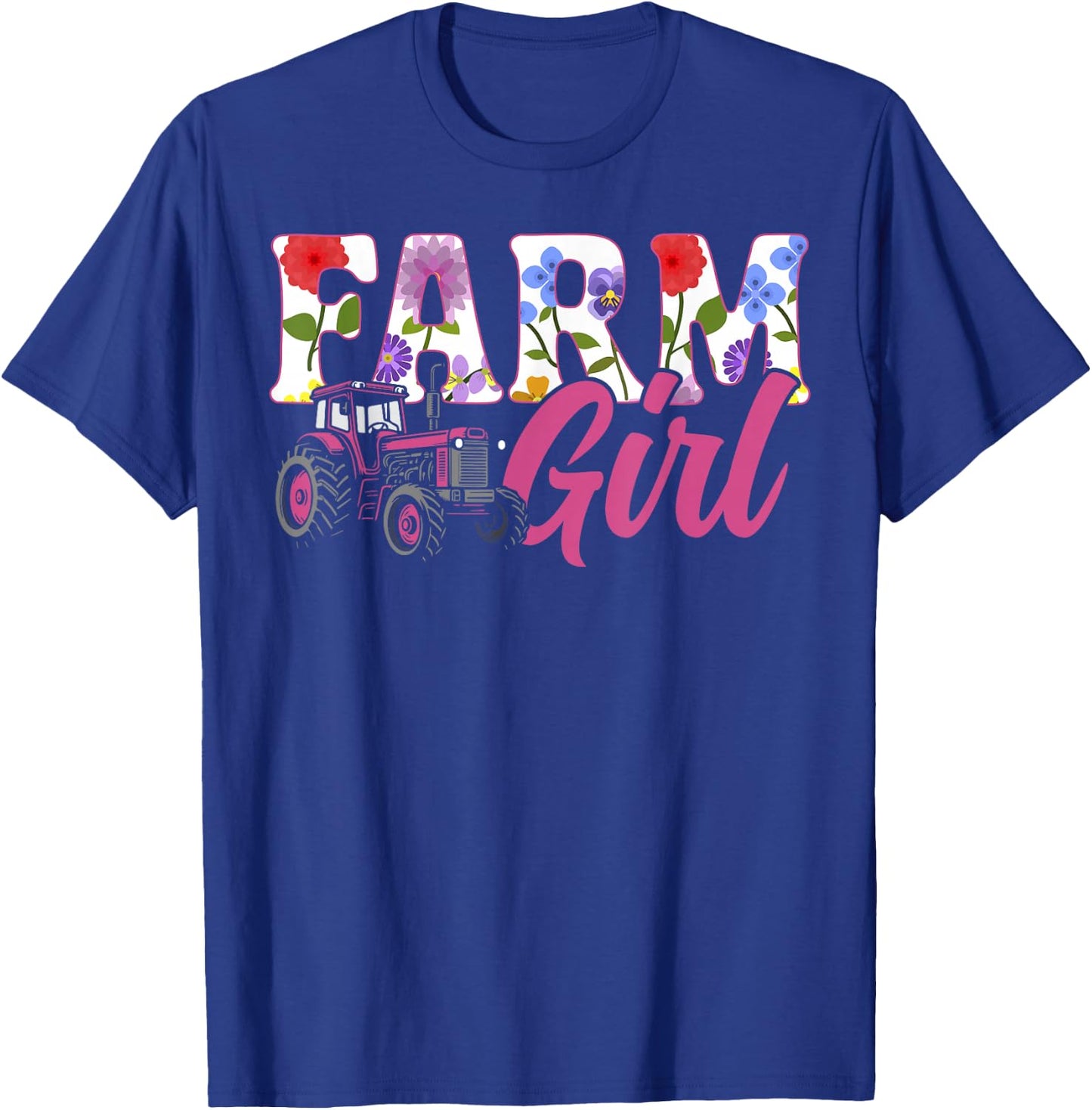 Farming Farmer Girl Tractor Vintage Farm Girl T-Shirt - T-Shirt | Royal