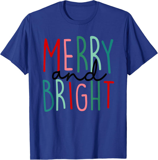 Merry And Bright Christmas Women Girls Kids Toddlers Cute T-Shirt - T-Shirt | Royal