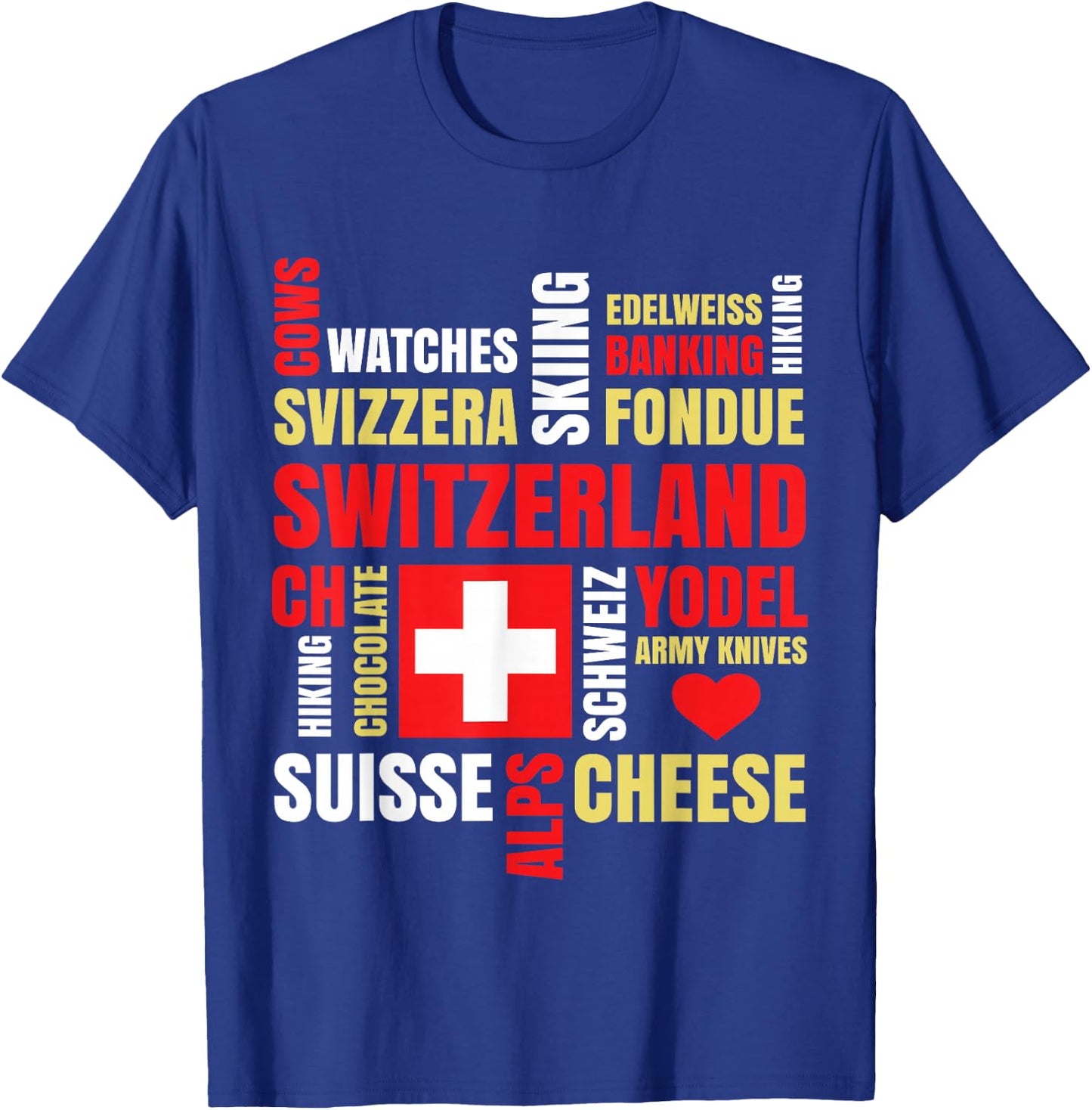Switzerland Alps Cows Fondue Cheese Skiing Swiss Lover Gift T-Shirt - T-Shirt | Royal