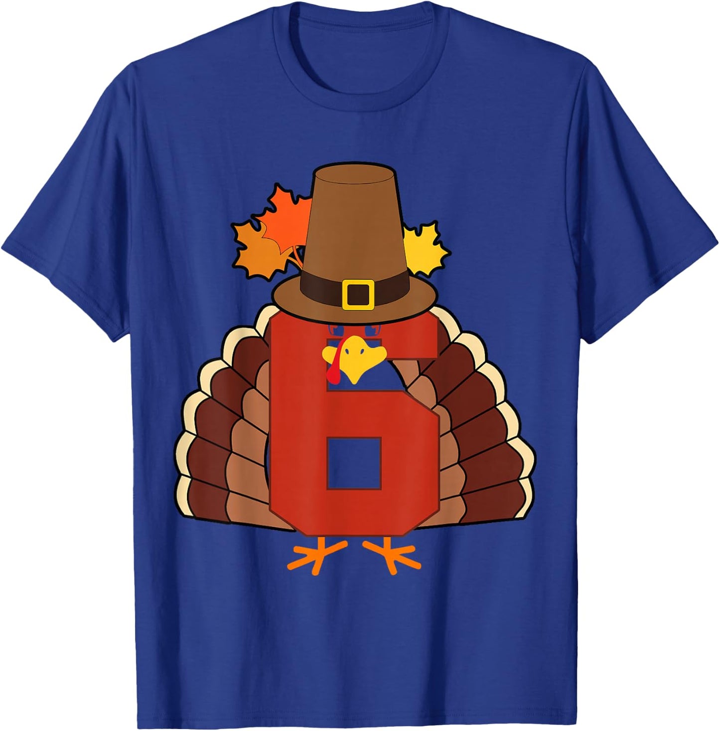 Kids 6th Birthday Turkey Themed 6 Year Old Boys Thanksgiving T-Shirt - T-Shirt | Royal