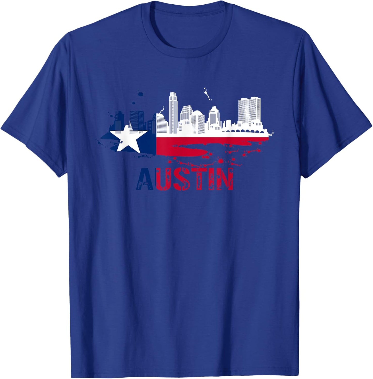 Texas State Flag - Austin Skyline - Austin Texas Skyline T-Shirt - T-Shirt | Royal