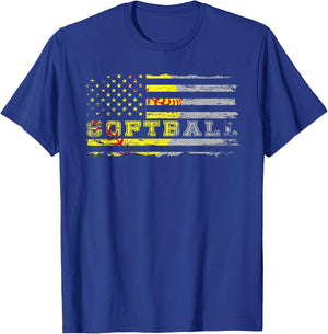 American Flag Softball Fan Team Distressed Gift Women Girls Kids Men T-Shirt - T-Shirt | Royal