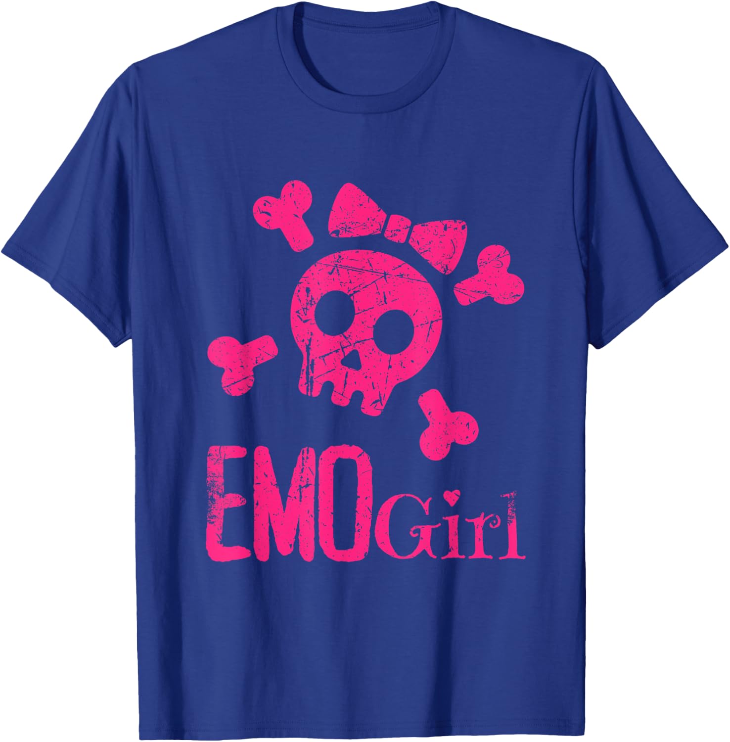 Emo Girl Pink Skull With Bow Tie Emo Goth Emotional Teens T-Shirt - T-Shirt | Royal