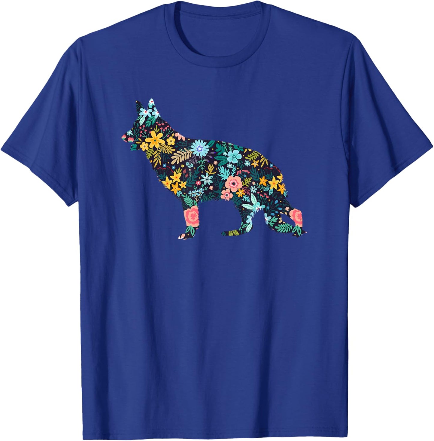 German Shepherd Floral Dog Silhouette Graphic T-Shirt - T-Shirt | Royal