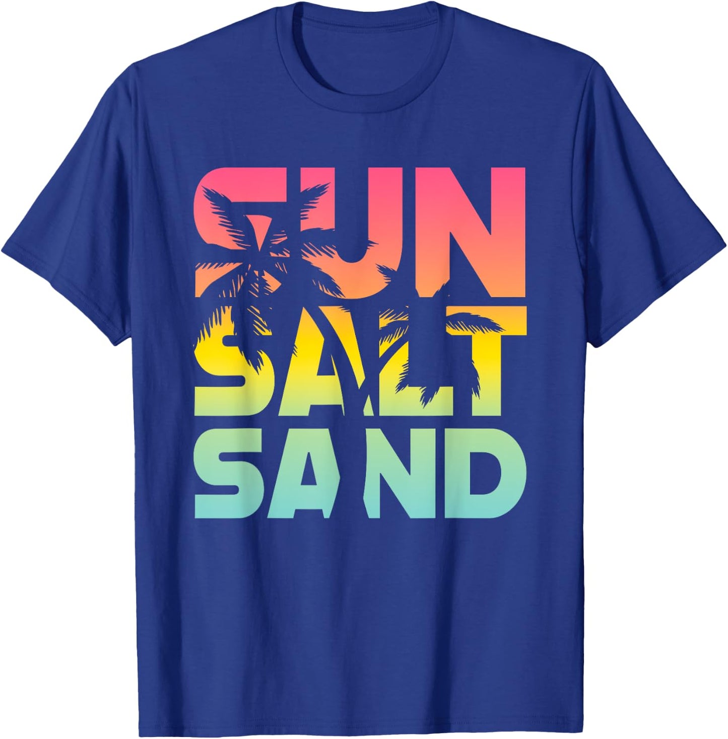 Sun Salt Sand Sommer Retro Bunt Fröhlich Urlaub Palm Tree , black T-Shirt - T-Shirt | Royal