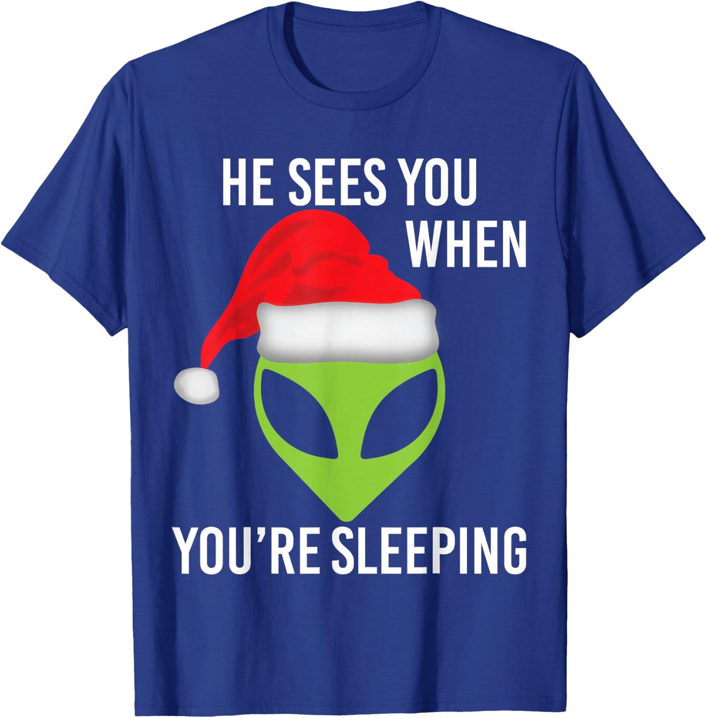 Green Space Alien Head Christmas Santa Hat UFO Mars T-Shirt - T-Shirt | Royal