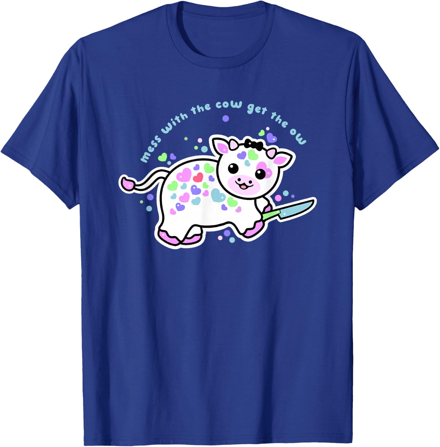 Mess With The Cow Get The Ow Cartoon Cow T-Shirt - T-Shirt | Royal