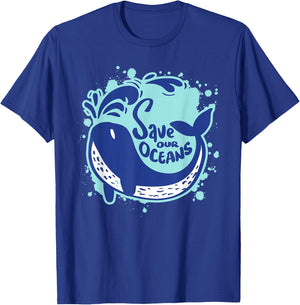55th Anniversary Earth Day 2025 Save Our Oceans Blue Whale T-Shirt - T-Shirt | Royal