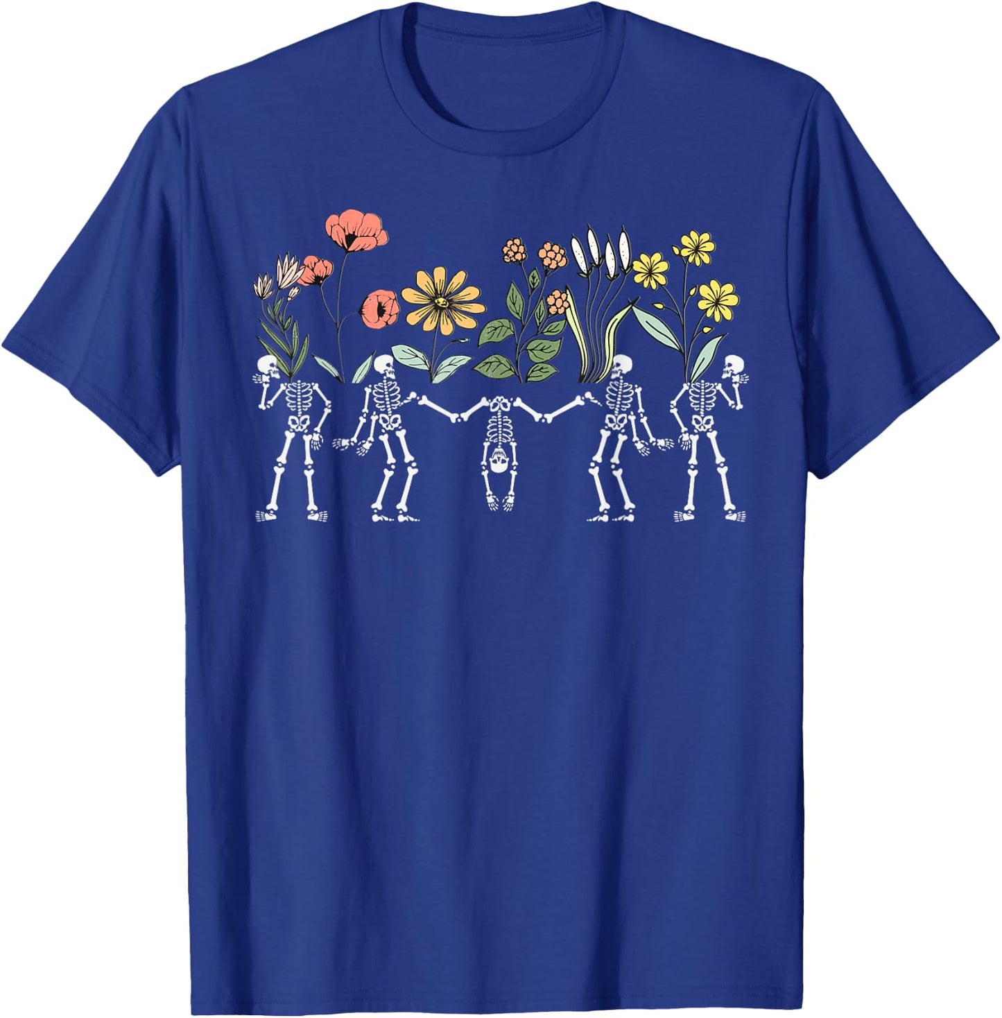 Dancing Skeletons Vintage Floral Skeleton Flower Halloween T-Shirt - T-Shirt | Royal