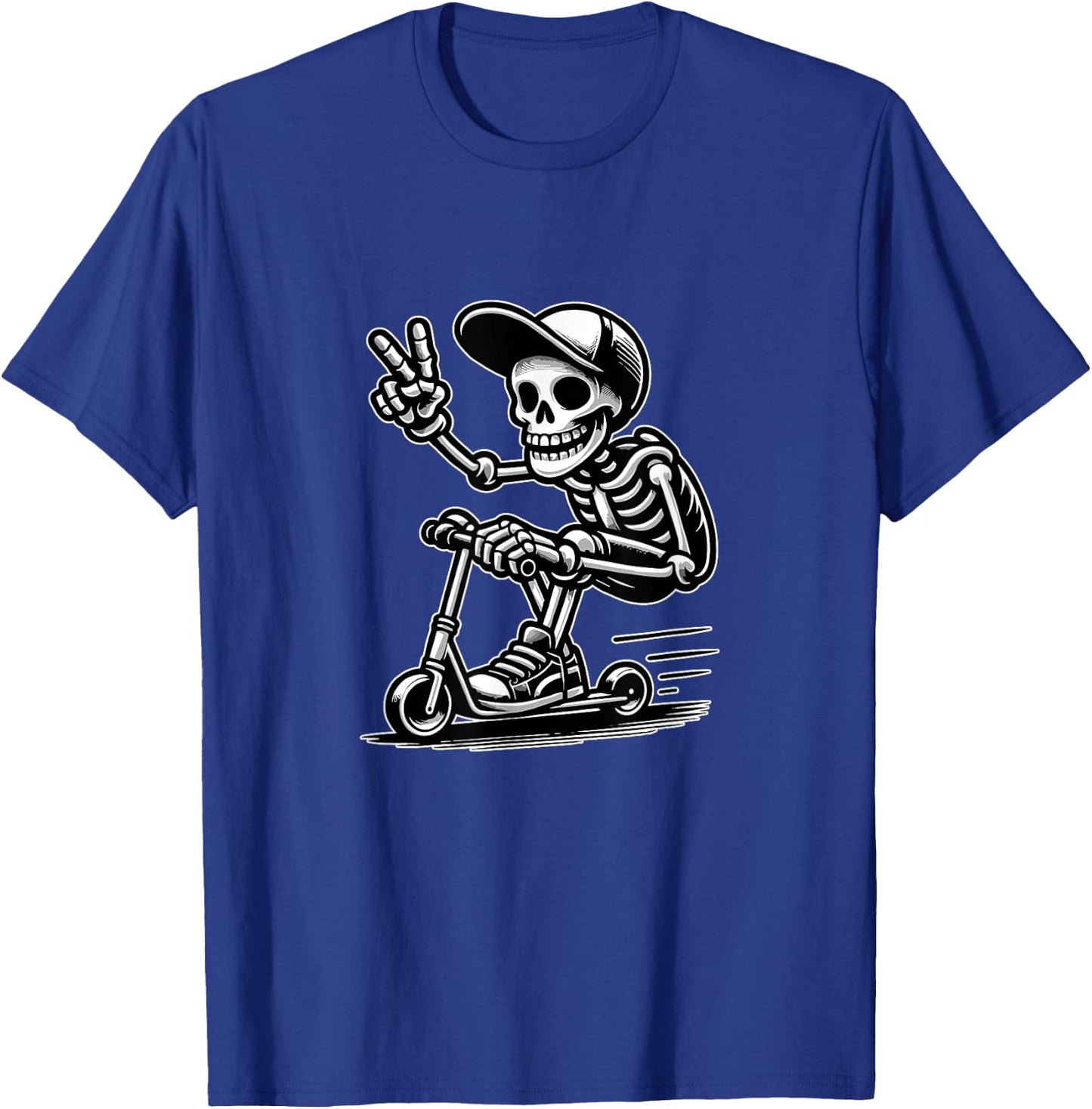 Funny Peace Skeleton Scooter Rider Scooter Stunt Boy T-Shirt - T-Shirt | Royal