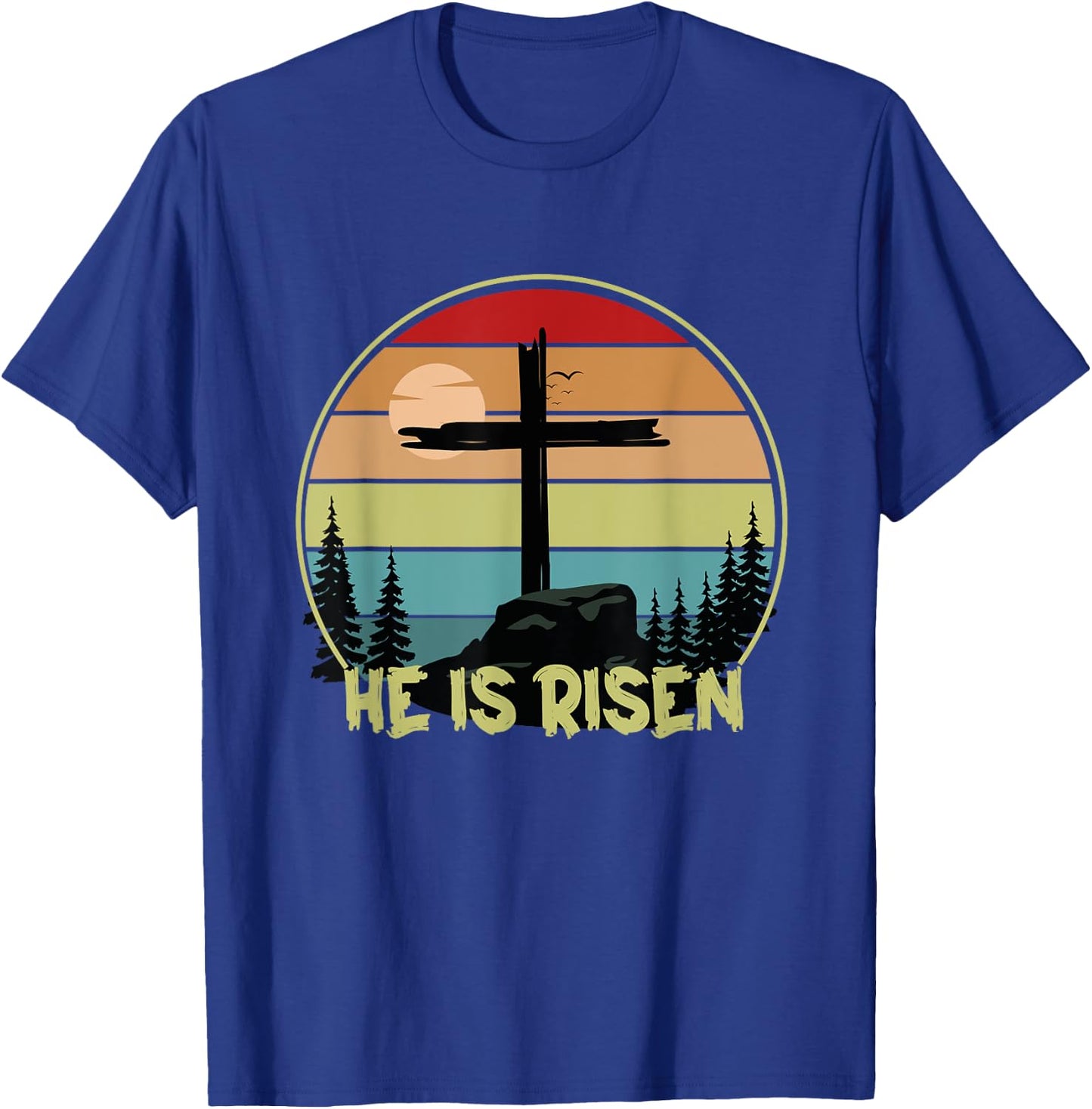 He is Risen Retro Vintage Happy Easter T-Shirt - T-Shirt | Royal