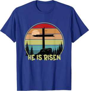 He is Risen Retro Vintage Happy Easter T-Shirt - T-Shirt | Royal