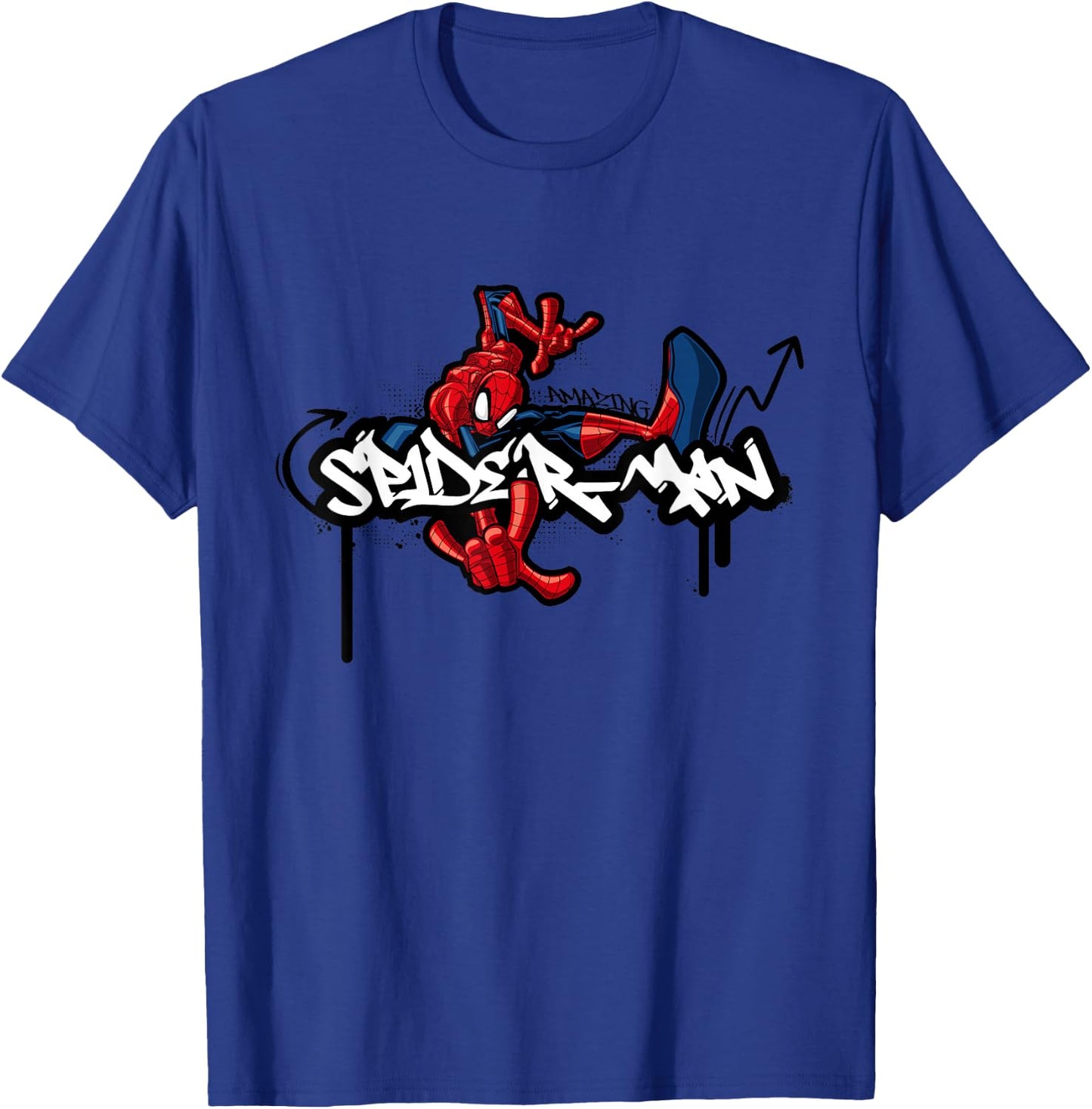 Marvel Super Heroes Amazing Spider-Man Graffiti Tag Style T-Shirt - T-Shirt | Royal