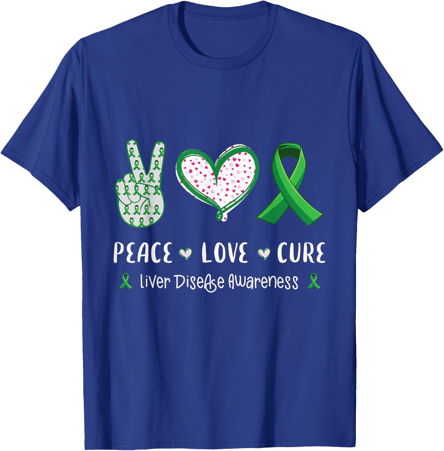 Peace Love cure Liver disease awareness men women kids boys T-Shirt - T-Shirt | Royal