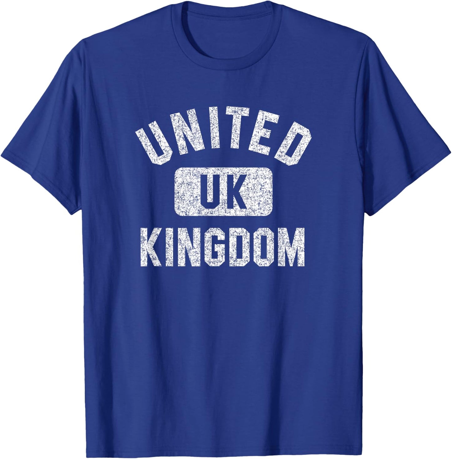 United Kingdom Gym Style Distressed White Print T-Shirt - T-Shirt | Royal