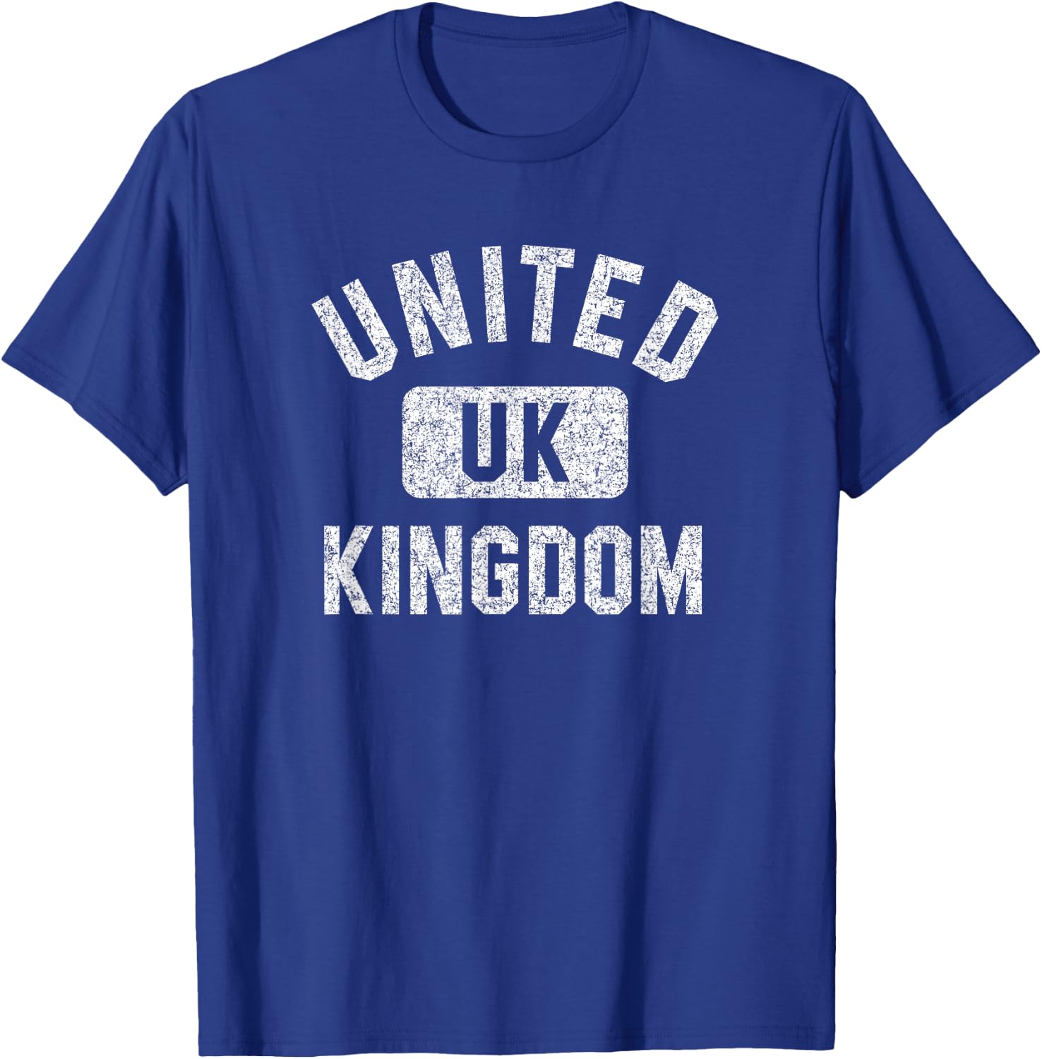 United Kingdom Gym Style Distressed White Print T-Shirt - T-Shirt | Royal