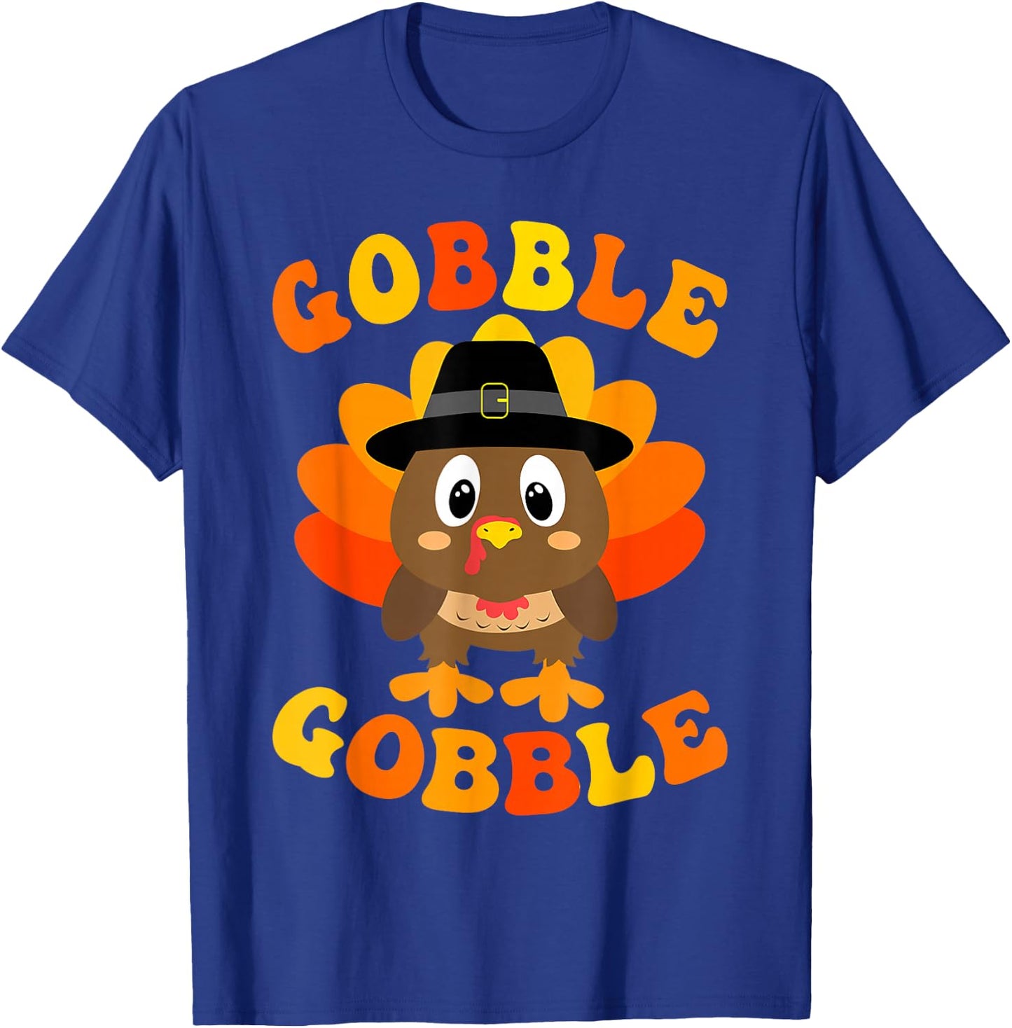 Cute Gobble Gobble Turkey Pilgrim Little Boys Thanksgiving T-Shirt - T-Shirt | Royal