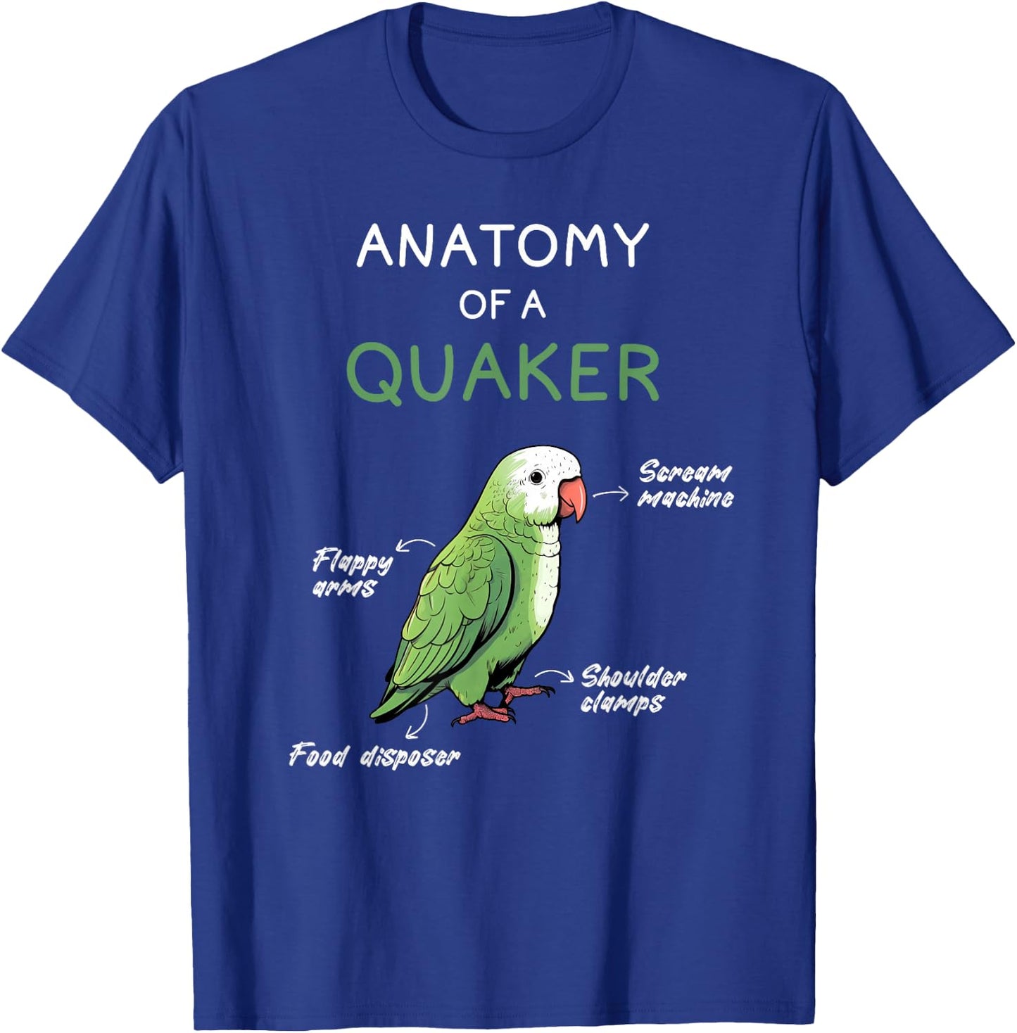 Quaker Shirt Funny Anatomy of a Quaker Parrot Monk Parrot T-Shirt - T-Shirt | Royal