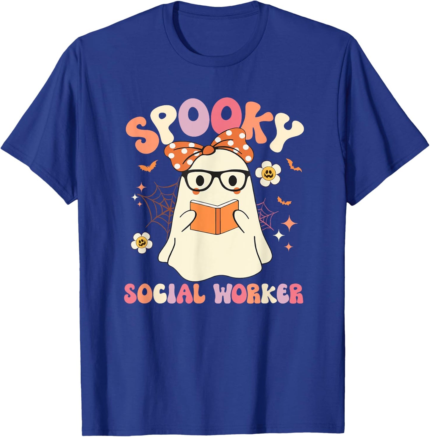 Groovy Spooky Social Worker Ghost Vintage Halloween Costume T-Shirt - T-Shirt | Royal