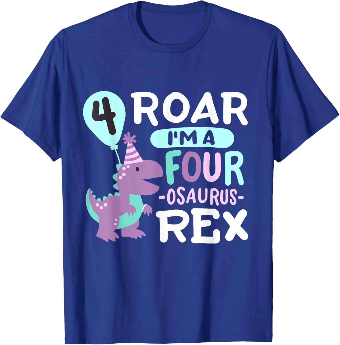 4th Birthday Dinosaur T Rex Four Osaurus 4 Years Old Kids T-Shirt - T-Shirt | Royal