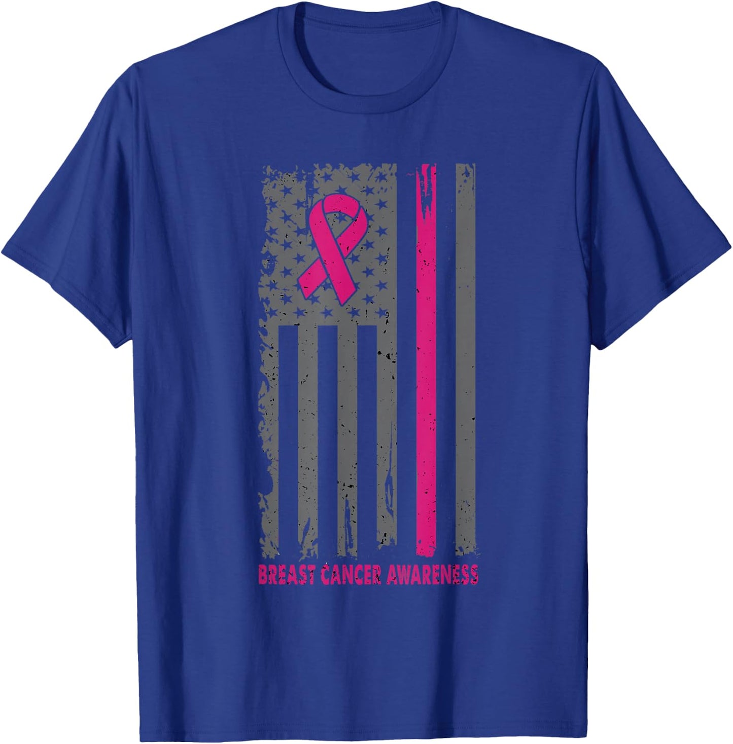 Breast Cancer Shirts American Flag Breast Cancer Awareness T-Shirt - T-Shirt | Royal