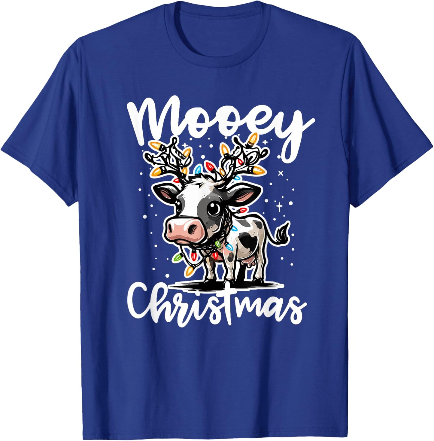 Mooey Christmas Heifer Cow Reindeer Christmas Lights T-Shirt - T-Shirt | Royal