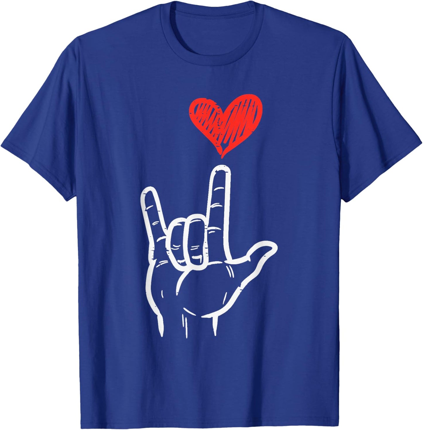 Valentines Day I Love You Hand Sign ASL Heart Women Kids Men T-Shirt - T-Shirt | Royal
