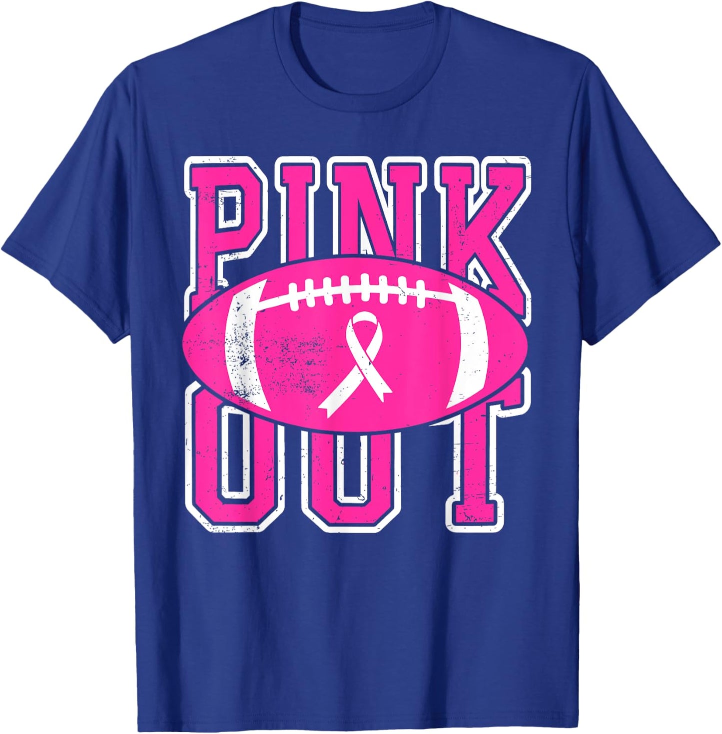 Pink Out American Football Tackle Breast Cancer Awareness T-Shirt - T-Shirt | Royal