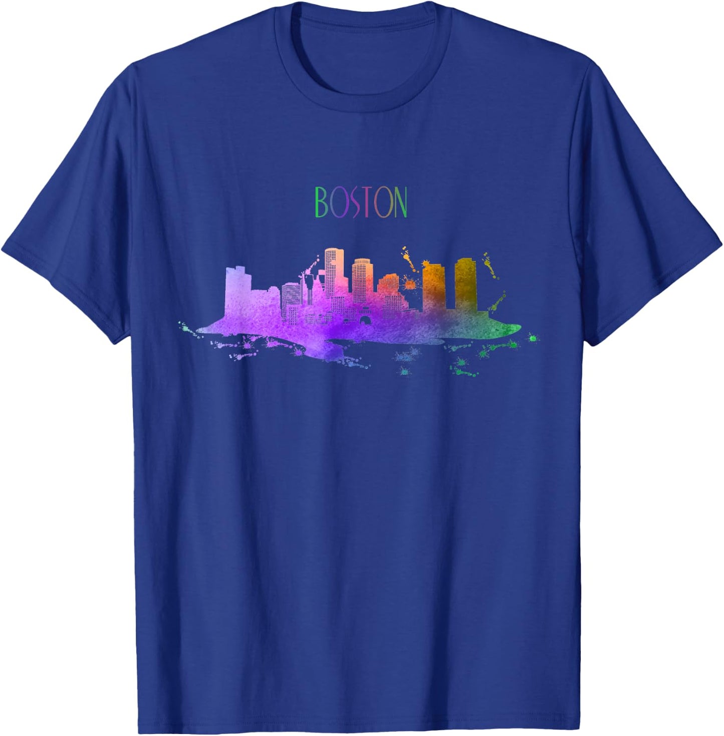 Boston Skyline Watercolour Souvenir Pride Massachusetts T-Shirt - T-Shirt | Royal