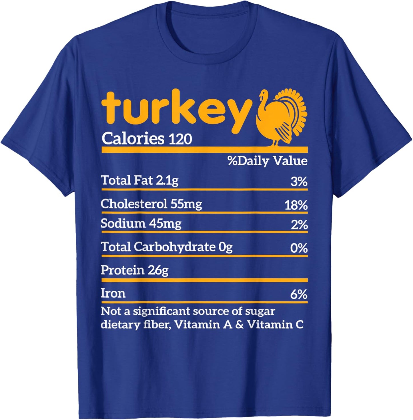 Turkey Nutrition Facts Funny Thanksgiving food T-Shirt - T-Shirt | Royal