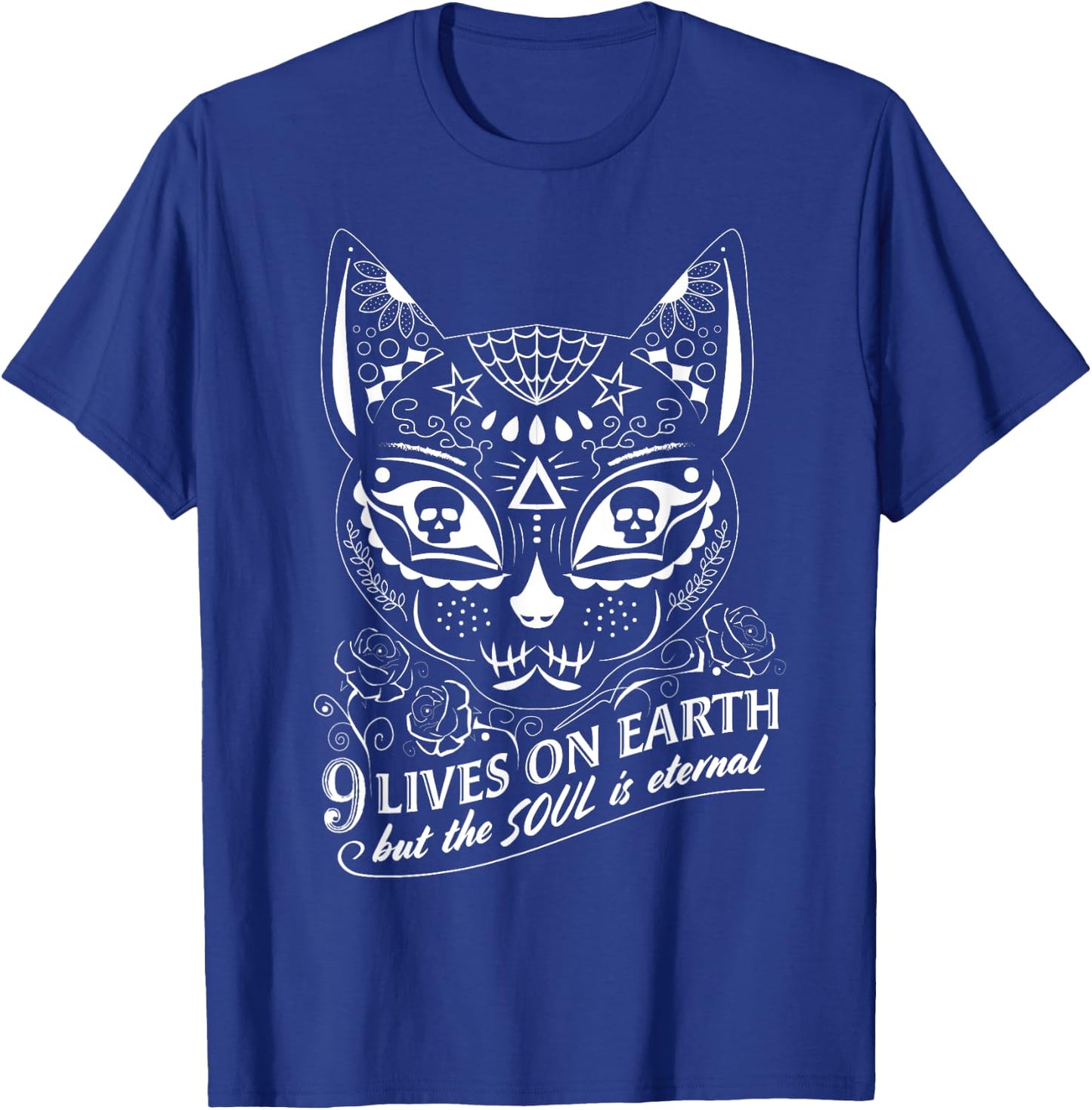 Cat Halloween Sugar Skull Day of the Dead Dia De Los Muertos Women Kids T-Shirt - T-Shirt | Royal