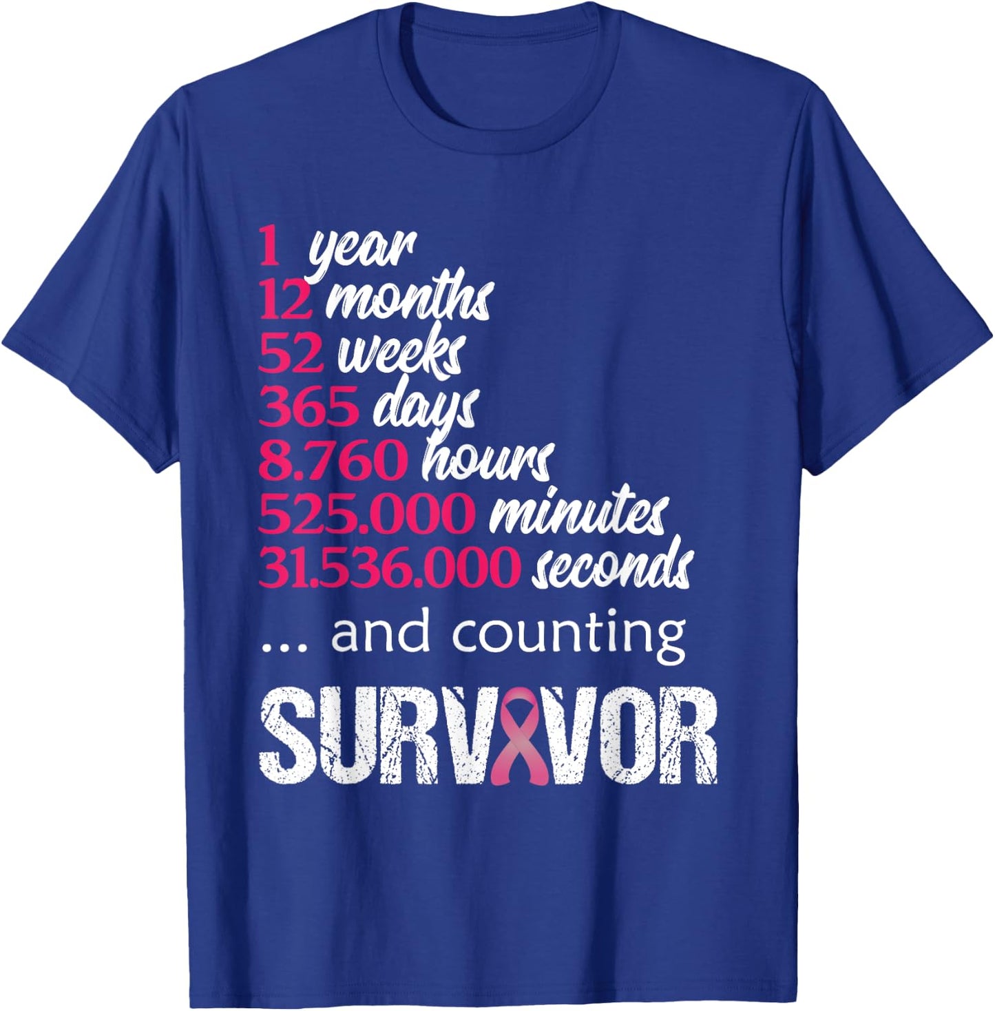 One 1 Year Survivor Breast Cancer Shirt Awareness Gift 2018 T-Shirt - T-Shirt | Royal