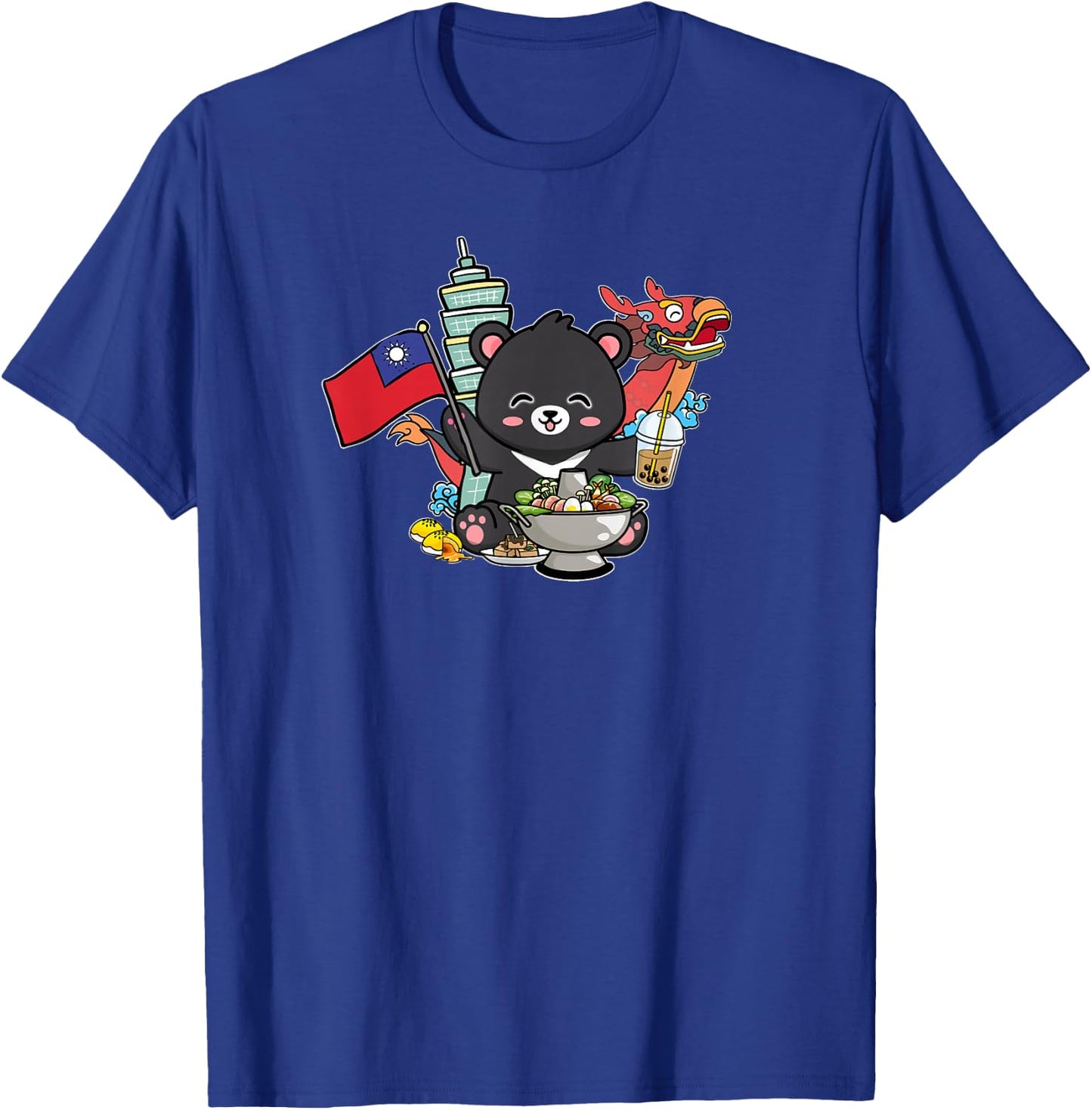Kawaii Hot Pot Boba Bear Taiwan Flag Travel T-Shirt - T-Shirt | Royal