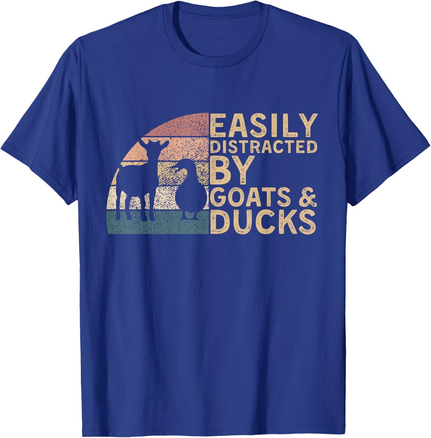 Retro Vintage Easily Distracted By Goats & Ducks Funny Farm T-Shirt - T-Shirt | Royal
