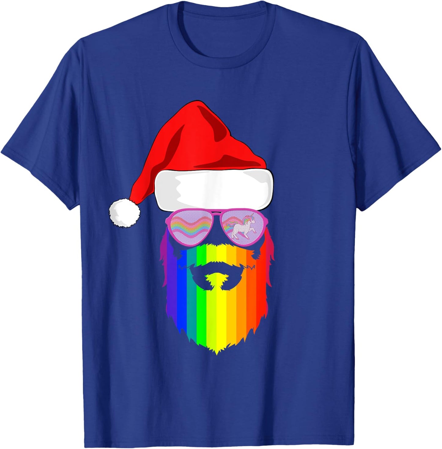 Gay Santa Claus Christmas Rainbow Unicorn Sunglasses LGBQT T-Shirt - T-Shirt | Royal