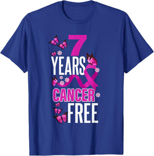 Seven Year Cancer Free For Breast Cancer Awareness T-Shirt - T-Shirt | Royal